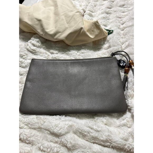 GUCCI Gray Leather Bamboo Pouch A-A-OS with COA - Picture 9 of 9
